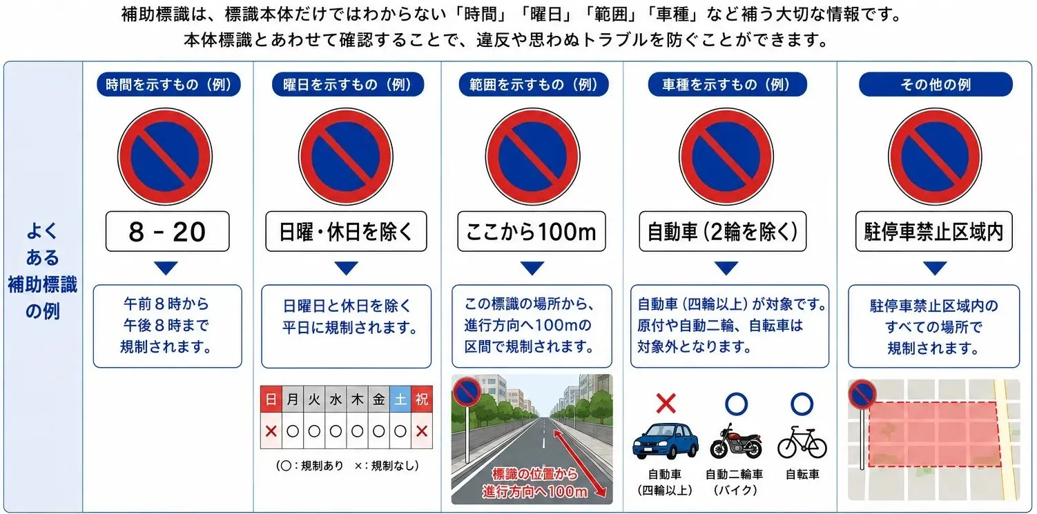 補助標識の読み方を正確に覚える