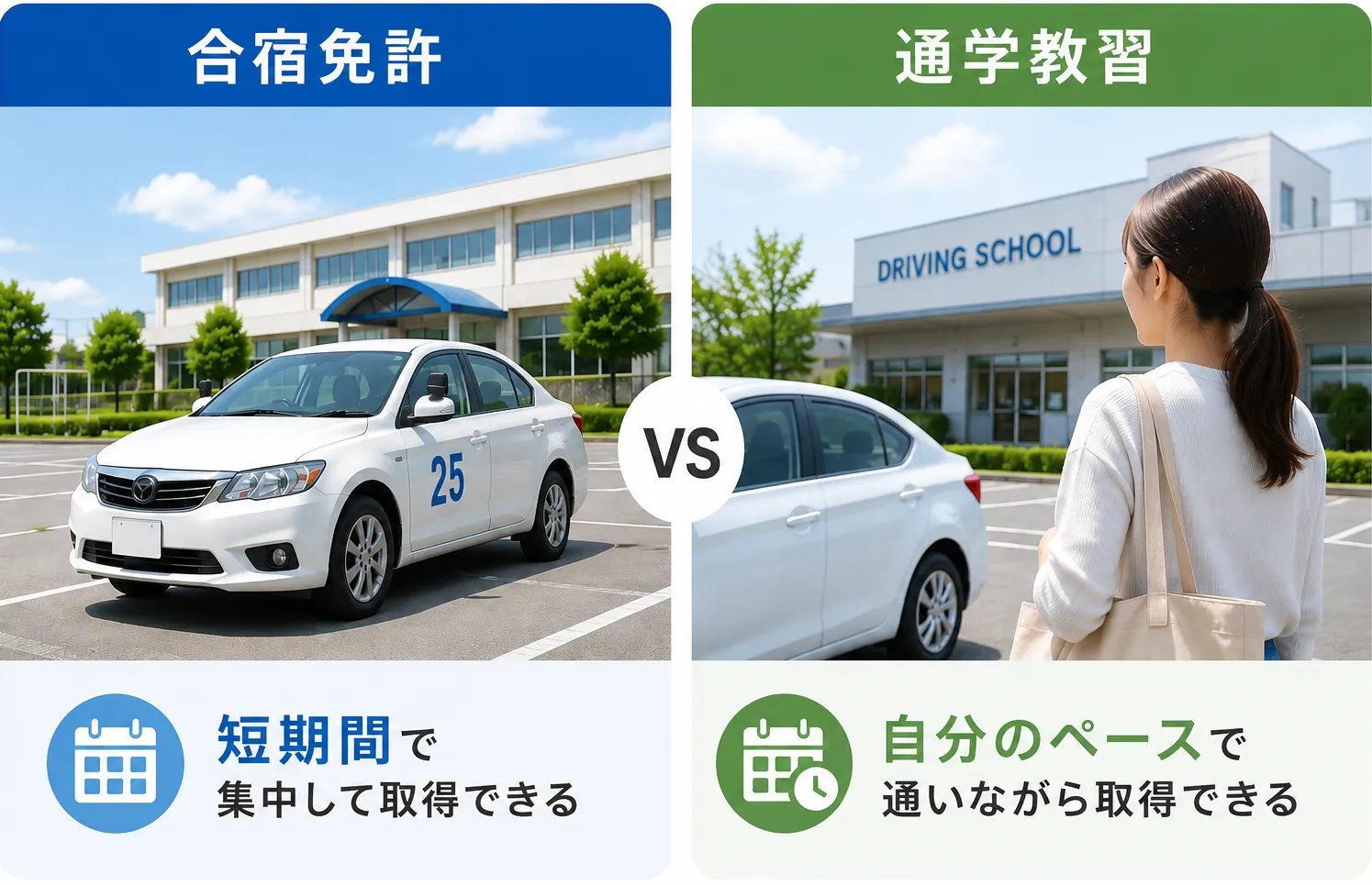 合宿免許と通学教習の期間を比較