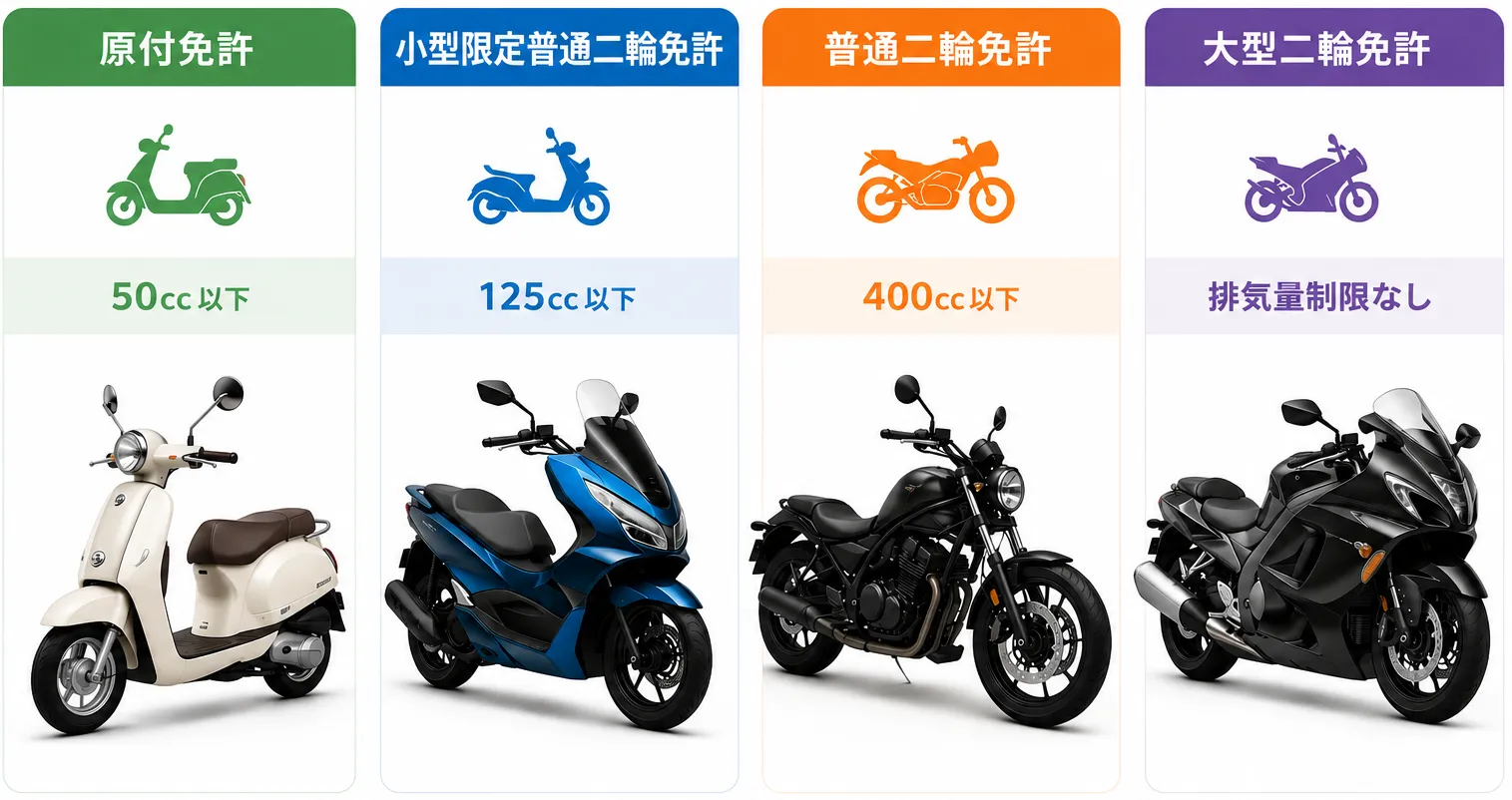 バイク免許の種類と乗れるバイク一覧