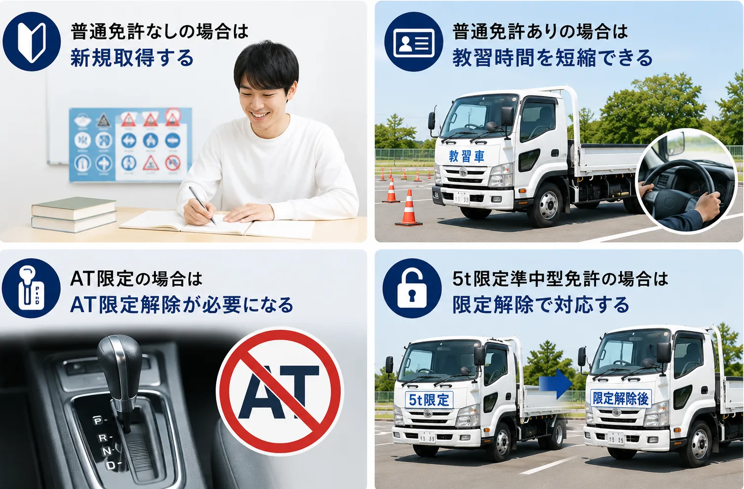 準中型免許は持っている免許によって取得方法が異なる
