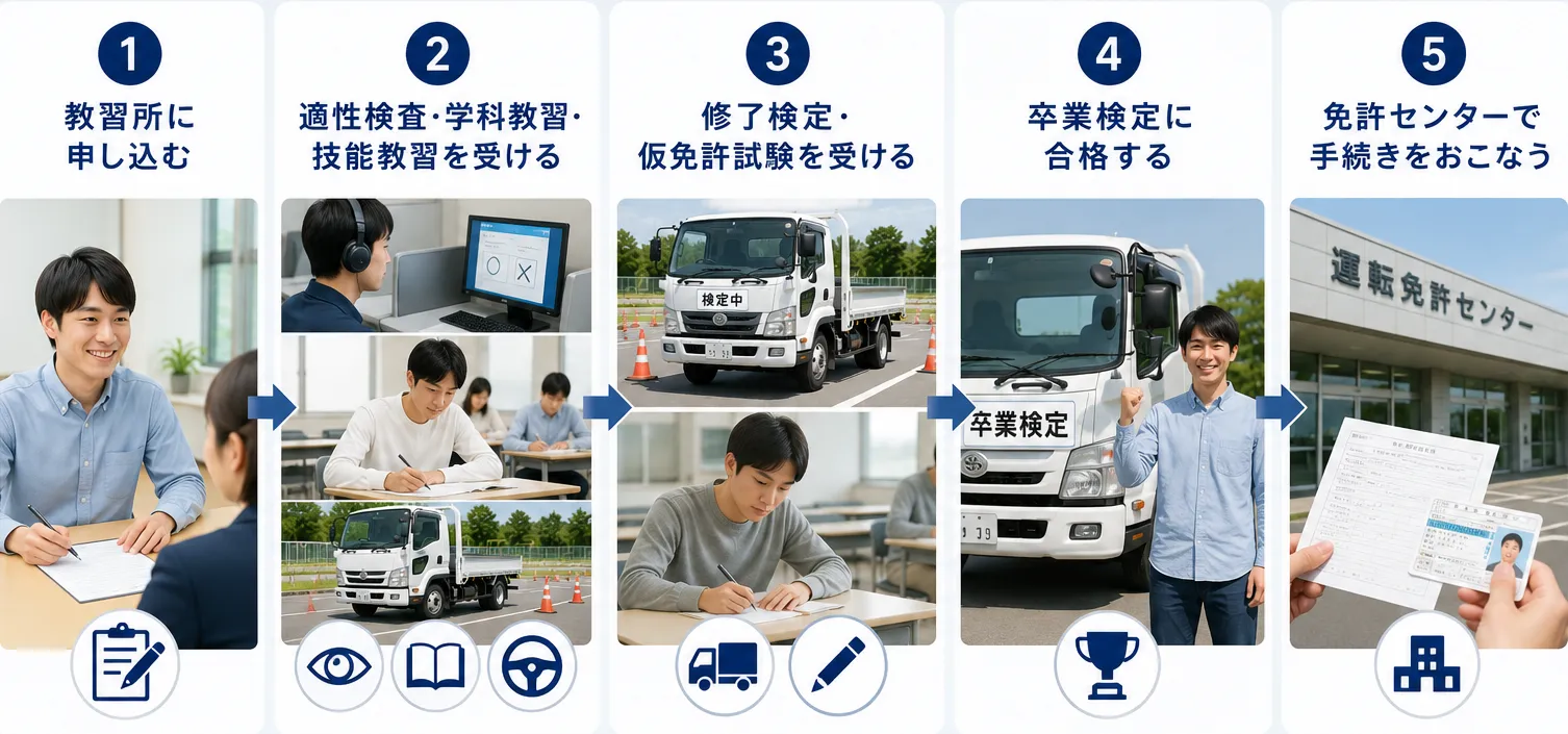 教習所で準中型免許を取得する流れ