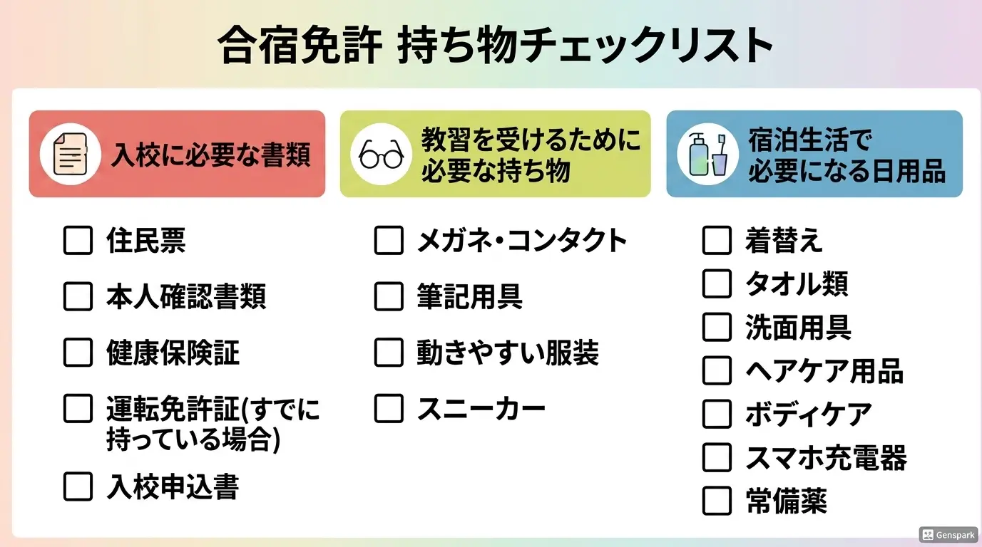 合宿免許の持ち物チェックリスト