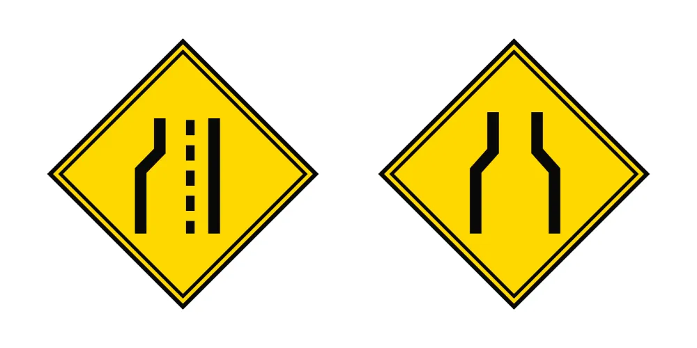警戒標識：車線数減少・幅員減少