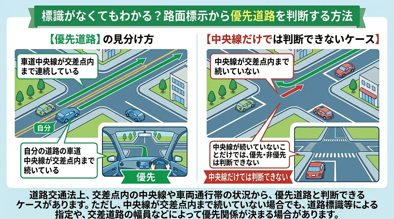 路面標示から優先道路を判断する方法