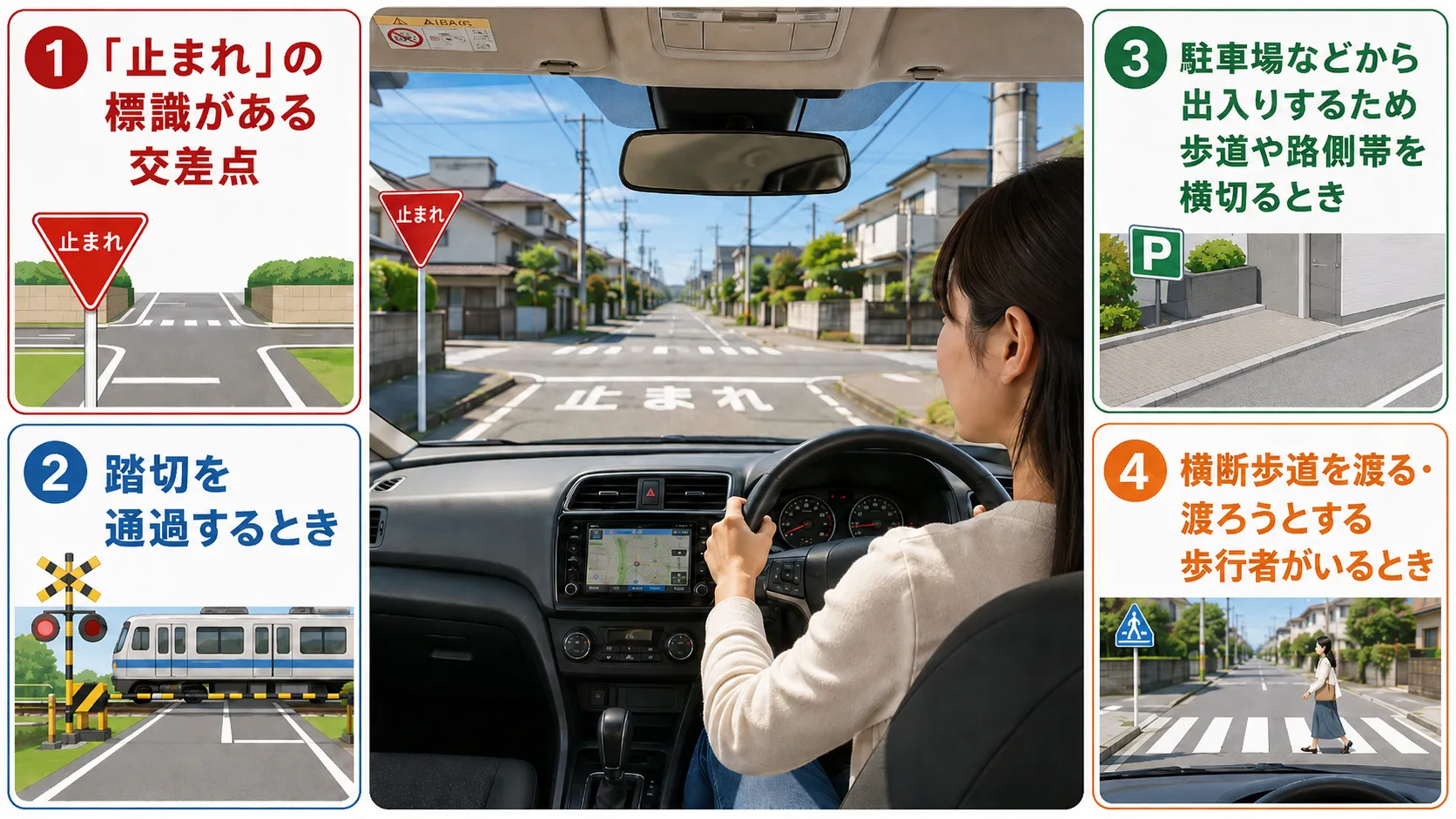 一時停止しなければならない主な場所・場面